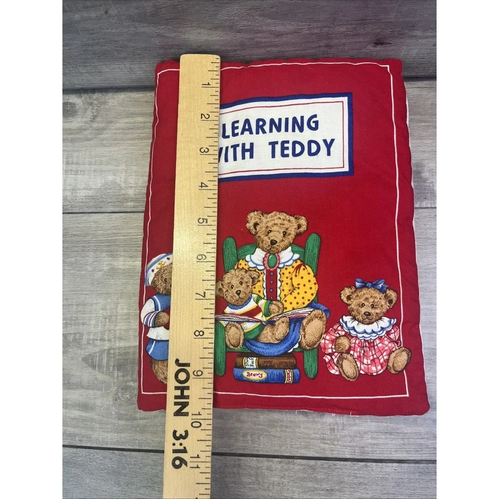 LEARNING WITH TEDDY Completed Handmade Cloth Fabric Soft Book Child Baby Gift